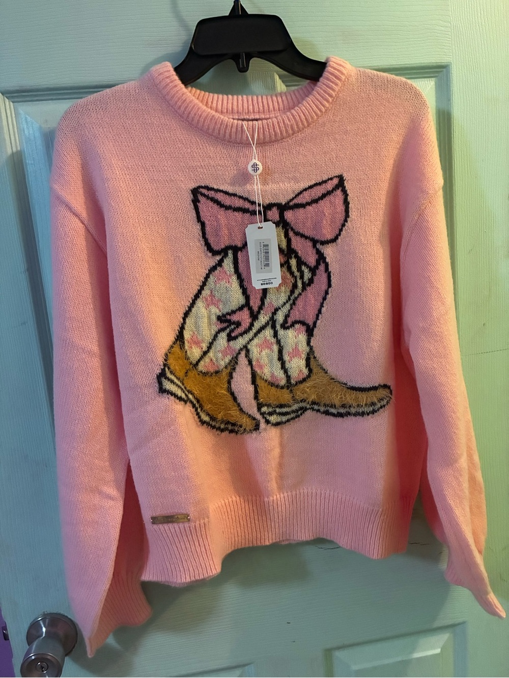 Simply Southern - Women’s Pink Novelty Cowgirl Boot Sweater